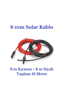 6 mm Mc4 Soketli 16 Metre (8m+8m) Güneş Paneli Solar Kablo 6 mm Mc4 Soketli 16 Metre (8m+8m) Güneş Paneli Solar Kablo
