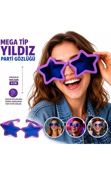 Mega Tip Yıldız Parti Gözlüğü Mor Renk 14 Ve Üzeri Mega Tip Yıldız Parti Gözlüğü Mor Renk 14 Ve Üzeri