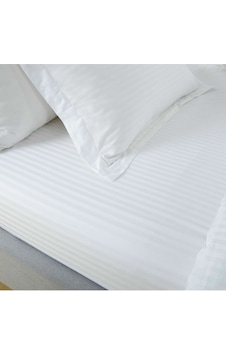 Çizgili Saten 280 X 280 Cm King Size Çift Kişilik Çarşaf Beyaz