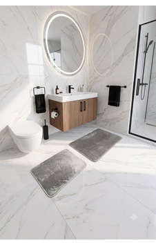 2'li Peluş Post Banyo Halısı Klozet Takımı Kaymaz Taban Yıkanabilir Banyo Paspası Gri Gri 2'li Peluş Post Banyo Halısı Klozet Takımı Kaymaz Taban Yıkanabilir Banyo Paspası Gri Gri