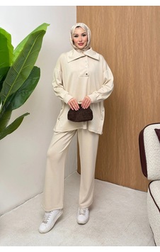 Mihran Butik Soho Elegance Yaka Detaylı Kadın Tesettür Alt Üst Takım Krem Mihran Butik Soho Elegance Yaka Detaylı Kadın Tesettür Alt Üst Takım Krem