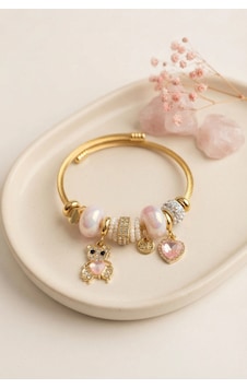 Tedy Bear Model Gold Renk Pembe Charmlı Bileklik 6446404 Tedy Bear Model Gold Renk Pembe Charmlı Bileklik 6446404