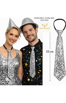 Nessiworld Gümüş Renk Pul Payetli Işıltılı Parti Kravatı 33 Cm Nessiworld Gümüş Renk Pul Payetli Işıltılı Parti Kravatı 33 Cm