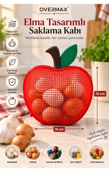 Elma Tasarımlı Fileli 12 10 Cm Sarımsak Ve Soğan Saklama Kabı - Nefes Alan Tezgah Üstü Kapsül Kutusu Elma - 919877089 Elma