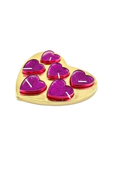 Tealight Mum Simli Kalpli Kutulu (6 Adet) Fuşya Tealight Mum Simli Kalpli Kutulu (6 Adet) Fuşya