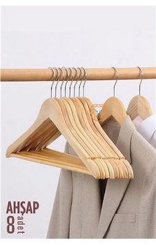 Elbise Askısı Natural Ahşap 8 Adet 720177 - Elbise Askısı Natural Ahşap 8 Adet 720177 -