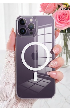 Fibaks iPhone 14 Pro Max Uyumlu Kılıf Magsafe Wireless Kablosuz Şarj Destekli Sert Şeffaf Darbe Emici Kapak