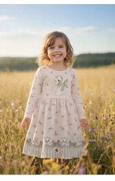 Esila Kids Kız Çocuk Elbise Uzun Kollu Kedi Desenli Fiyonklu Yeşil Esila Kids Kız Çocuk Elbise Uzun Kollu Kedi Desenli Fiyonklu Yeşil