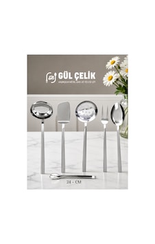 Gül Mutfak 6'lı Servis Seti Kepçe Kevgir Kaşık Spatula Çatal Maşa 18/0 Kalite Inox Gül Mutfak 6'lı Servis Seti Kepçe Kevgir Kaşık Spatula Çatal Maşa 18/0 Kalite Inox