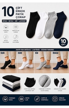 Hitit Socks 10 Çift Erkek Patik Çorap 40-45 Numara Siyah Beyaz Gri Lacivert Pamuklu Kısa Spor Çorap Asorti Hitit Socks 10 Çift Erkek Patik Çorap 40-45 Numara Siyah Beyaz Gri Lacivert Pamuklu Kısa Spor Çorap Asorti