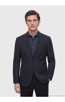 Ramsey Lacivert Mikro Regular Fit İpek Karışımlı Ceket