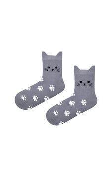Carnaval Socks Kedi Kulaklı Pati Desenli Unisex Soket Çorap gri