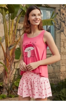 Eros Kadın Pembe Kalın Askılı Şort Pijama Takım PEMBE