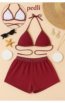 Fantezia Night Kadın Leopar Desenli Şortlu Belden Ve Boyundan Bağlamalı Bikini Takımı Bordo Fantezia Night Kadın Leopar Desenli Şortlu Belden Ve Boyundan Bağlamalı Bikini Takımı Bordo