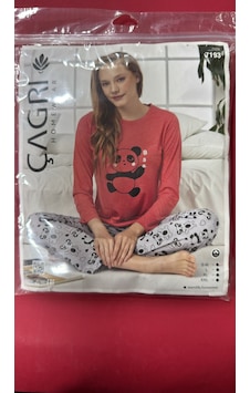 Çağrı Bayan Pijama Takımı-7193 Gri - Kırmızı Çağrı Bayan Pijama Takımı-7193 Gri - Kırmızı