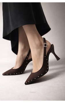 Firibu Kadın Kahverengi Slingback Stiletto Topuklu Ayakkabı Şık Davet Ofis Günlük Zarif Rahat Trend Arıcı-103