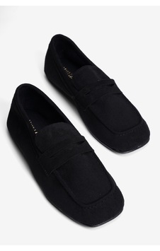 Mubiano Kadın Süet Babet Kare Burun Loafer Sena Siyah