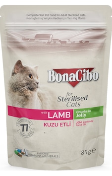 Bonacibo Kuzu Etli Jelly Pouch Kısırlaştırılmış Yetişkin Kedi Yaş Maması 85 G Bonacibo Kuzu Etli Jelly Pouch Kısırlaştırılmış Yetişkin Kedi Yaş Maması 85 G