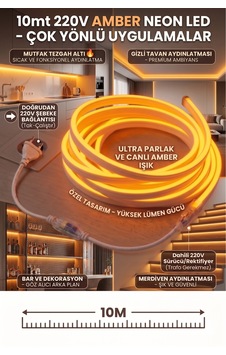 10 Metre Amber 220v Neon Led Şerit ,tak Çalıştır Set, Fişli Esnek Şerit Led, ,turuncu Led,mutfak,tezgah Ledi, Neon Led Şerit Işık ,ambiyans Işık Havuzu, Balkon, Teras Ve Ev İçin Dekoratif Led 10 Metre Amber 220v Neon Led Şerit ,tak Çalıştır Set, Fişli Esnek Şerit Led, ,turuncu Led,mutfak,tezgah Ledi, Neon Led Şerit Işık ,ambiyans Işık Havuzu, Balkon, Teras Ve Ev İçin Dekoratif Led