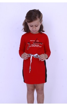 Toontoy Kız Çocuk My Dreams Baskılı Elbise Kırmızı