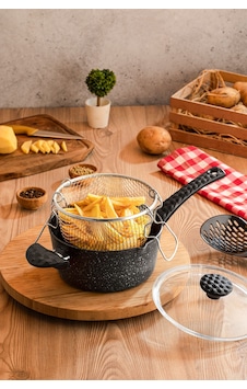 Polochef Cheflon Granit Kızartma Tencere Tavası Fritöz Telli 20 Cm Kapaklı Siyah Polochef Cheflon Granit Kızartma Tencere Tavası Fritöz Telli 20 Cm Kapaklı Siyah
