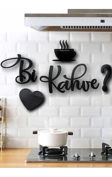 Bi Kahve Ahşap Mutfak Görseli 5 Parça Ahşap Duvar Dekoru Yazısı Siyah