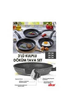 3'lü Alkar Saplı Döküm Tava Seti Yanmaz Yapışmaz Thermo Granit Tava Seti 20-24-28 Cm Diğer 3'lü Alkar Saplı Döküm Tava Seti Yanmaz Yapışmaz Thermo Granit Tava Seti 20-24-28 Cm Diğer