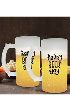 Bk Gift Happy Beer Day Tasarımlı 2’li Buzlu Cam Bira Bardağı 50cl Bk Gift Happy Beer Day Tasarımlı 2’li Buzlu Cam Bira Bardağı 50cl