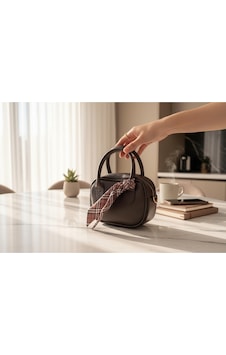 Moda Çınar Koyu Kahve Mini El & Omuz Çantası Fular Aksesuarlı Model:khvrng1 Kahverengi