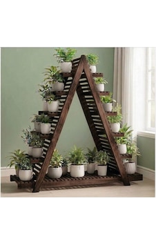 Yakma Dekoratif A-tipi 13 Raflı Büyük Boy Çiçek Standı - Bahçe Ve Balkon Rafı 150x150 Cm Bej