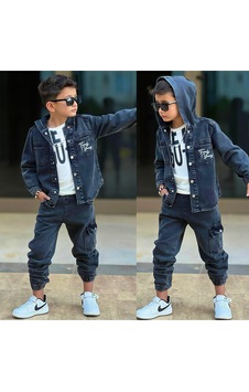 My Kids Wear Erkek Çocuk Bayramlık Kapüşonlu Kot Ceket, Pantolon & Tişört 3 Lü 12488 Füme My Kids Wear Erkek Çocuk Bayramlık Kapüşonlu Kot Ceket, Pantolon & Tişört 3 Lü 12488 Füme