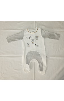 Egişbaby Hayvan Nakışlı Bebek Tulum Beyaz - Gri