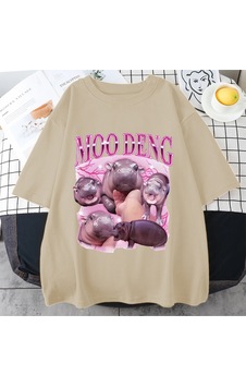 Flood Of Style Tayland Yılında Moo Deng Bouncy Domuz Bebek Komik Meme T-shirt Erkekler Kadınlar Kawaii T-shi Bej