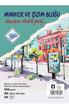Art Liva Marker Ve Çizim Defteri Spiralli A5 190gr 20 Yaprak