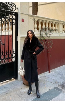 Dip Moda Kadın Kaşe Kumaş Cepli Yaka Kürklü Tam Boy Kuşaklı Kaban Dpstr1003 Siyah Dip Moda Kadın Kaşe Kumaş Cepli Yaka Kürklü Tam Boy Kuşaklı Kaban Dpstr1003 Siyah