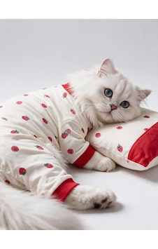 Tatlı Çilek Kedi Uyku Seti Penye Kedi Tulum Ve Mini Yastık Takımı Pamuklu Tüy Dökülmesini Azaltır Tatlı Çilek Kedi Uyku Seti Penye Kedi Tulum Ve Mini Yastık Takımı Pamuklu Tüy Dökülmesini Azaltır