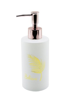 Dmr Home Dmr-8161 Cam Yuvarlak Beyaz Şişe Gold Yaprak Desen Sıvı Sabunluk 350ml Bronz Plastik Pompa