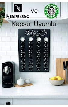 Nespresso & Starbucks Uyumlu Kapsül Kahve Tutucu Stand Coffee Time Mdf Duvar Organizer 32 Kapsül Diğer