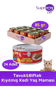 Supreme Cat Tavuk & Biftek Kıyılmış Konserve Kedi Yaş Maması 24 x 85 G Supreme Cat Tavuk & Biftek Kıyılmış Konserve Kedi Yaş Maması 24 x 85 G