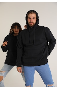 Bav Butik Ayvitrin Sevgili Kombini Çift Oversize Kapşonlu Üç Iplik Sweatshirt Siyah