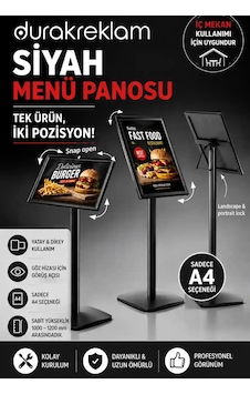 Siyah Menü Panosu A4 Çift Yönlü Yatay Dikey Kullanım, Siyah Menü Panosu A4 Çift Yönlü Yatay Dikey Kullanım,