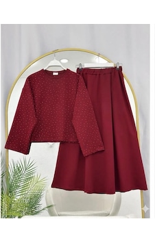 Lovie Moda Kadın Taş Baskılı İki İplik Penye Takım Bordo Lovie Moda Kadın Taş Baskılı İki İplik Penye Takım Bordo