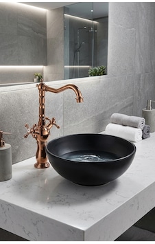 Bronz Nostaljik Çanak Lavabo Bataryası Rose Gold Bronz Nostaljik Çanak Lavabo Bataryası Rose Gold