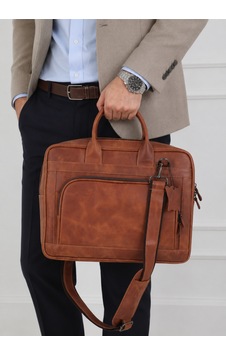 Erzeno %100 Hakiki Crazy Deri El İşçiliği Vintage Bilgisayar Ve Evrak Çantası - Dana Derisi Özel Tasarım - 13-14 İnç Laptop Ve Macbook Uyumlu Crazy Taba - 896173158 Crazy Taba