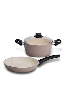 Cem Naturel 2'li Set Tencere 22+tava 24 Cm Bej