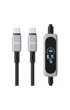 Juo 240w Type-c To Type-c Dijital Tft Ekranlı E-mark Çipli Örgülü Hızlı Şarj Kablosu 1.2 Metre Juo 240w Type-c To Type-c Dijital Tft Ekranlı E-mark Çipli Örgülü Hızlı Şarj Kablosu 1.2 Metre