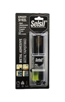 Selsil 3633 Epoxy Steel Metal Şırınga Epoksi Yapıştırıcı 28 Gr - Metal, Ahşap Ve Plastik- 12'li Paket
