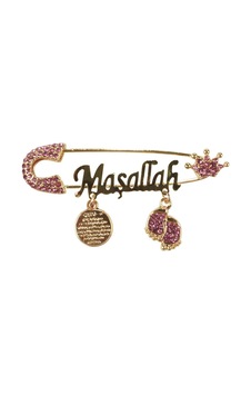 Unisex Pembe Taşlı Gold Maşallah Yazılı Bebek Yaka İğnesi Çok Renkli Unisex Pembe Taşlı Gold Maşallah Yazılı Bebek Yaka İğnesi Çok Renkli