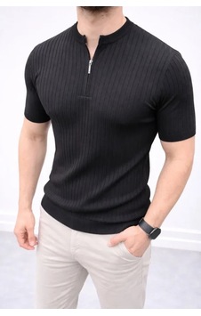 Rkm Ticaret Erkek Kısa Kol Fitilli Triko T-shirt Yazlık Hakim Yaka Tişört - Siyah Rkm Ticaret Erkek Kısa Kol Fitilli Triko T-shirt Yazlık Hakim Yaka Tişört - Siyah