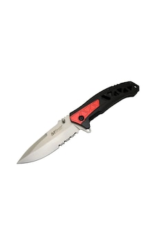 4192 Kırmızı Kamp Çakı 21cm - Yarı Otomatik, Kemerlikli, Testere Detaylı, Desenli Sap Asorti